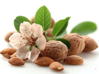 Poster - nuts almonds on a white background