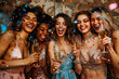 Vibrant Multicultural Squad: Toasting with Champagne and Confetti in Style