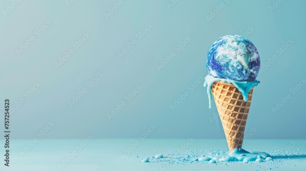 Global Warming Concept with Melting Earth Ice Cream. The Earth is ...