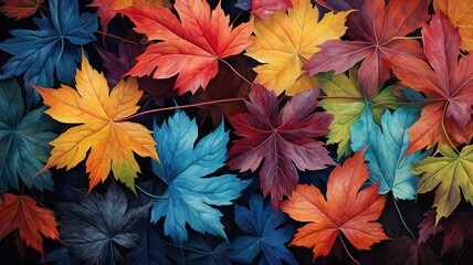 Fototapete - Computer graphics of abstract floral psychedelic background stylization of colored chaotic stickers in the form of leaves