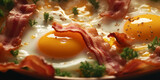 Fototapeta Dinusie - Meal of soft-boiled eggs and bacon