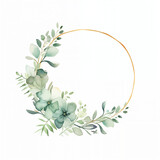 Fototapeta  - Floral watercolor circular frame border decoration elements - wedding card invitation illustration design asset.