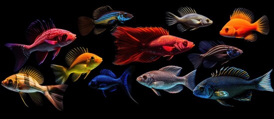 Wall Mural - a collection of fish under deep sea water