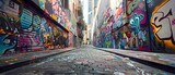 Fototapeta  - A digital graffiti alley where artists create and display augmented reality street art changing with the viewers perspective