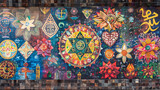 Fototapeta Perspektywa 3d - Show a mural wall that blends symbols from multiple religions into one cohesive artwork