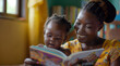 Festive Holiday Storytime: African Mom and Child Reading at Christmas