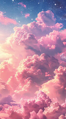 Wall Mural - dreamy pink and purple cloud background with a starry sky, ideal for fantasy themes or creative text