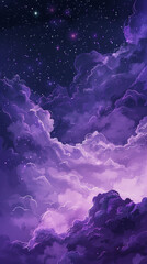 Wall Mural - Dreamy purple cloudscape with sparkling stars, ideal for background with space for text, suitable for creative projects, fantasy themes, or relaxation and meditation content