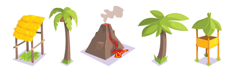 Poster - Tropical Jungle Landscape Design Element for Computer Game Vector Set