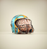 Fototapeta  - Brain protected by a helmet. The concept of intellectual property protection or mind care.