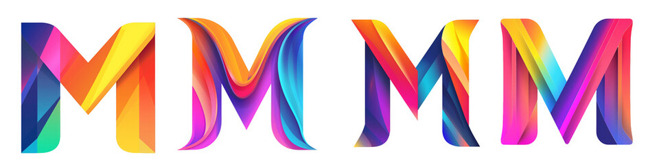 Wall Mural - Letter M with colorful gradients, Logo design, alphabet, isolated on a transparent background