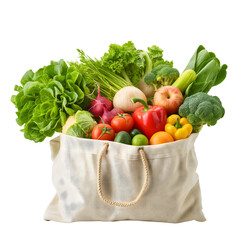 Tote bag full of vegetables and fruits isolated on transparent background Generative Ai