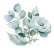 Set watercolor blue ranunculus flowers floral bouquet. Wedding concept a white background