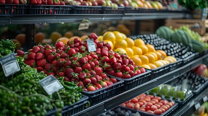 Canvas Print - Fresh organic produce on display at a local farmer's market. vibrant vegetables and fruits showcased in a rustic setting. ideal for healthy lifestyle themes. AI