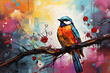 Wunderschöner Vogel im Mixed-Media-Pop-Art-Stil