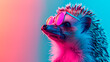 a hedgehog wearing sunglasses in front of a colorful background