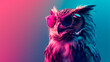 an owl wearing sunglasses in front of a colorful background