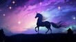 Elegant unicorn silhouette against a moonlit sky stars cascading in its flowing mane