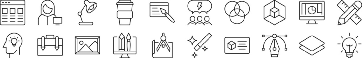 Poster - Set of line icons of web designer. Editable stroke. Simple outline sign for web sites, newspapers, articles book