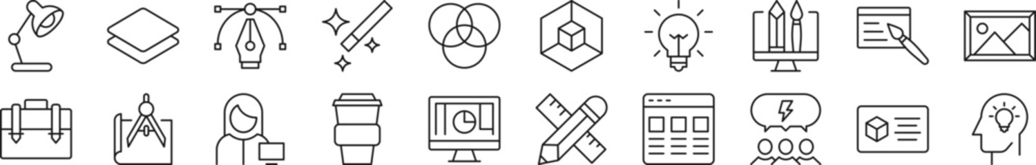 Poster - Collection of thin line icons of web designer. Editable stroke. Simple linear illustration for web sites, newspapers, articles book