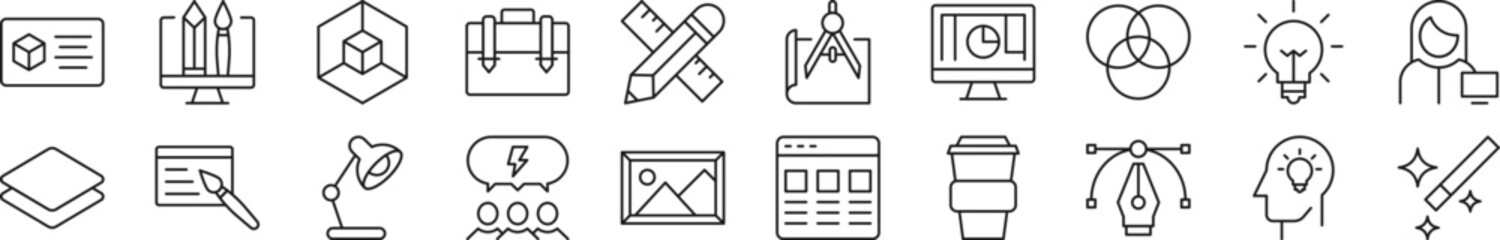 Poster - Collection of thin signs of web designer. Editable stroke. Simple linear illustration for stores, shops, banners, design