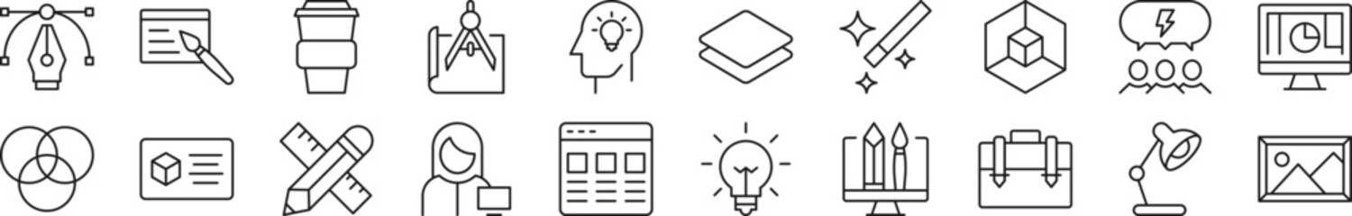 Poster - Pack of line icons of web designer. Editable stroke. Simple outline sign for web sites, newspapers, articles book