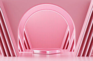 Poster - Cosmetic podium with neon light For Product Display 3D Rendering