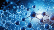 Molecular structure illustration close up blue background, 3d illustration of molecule model. Science background wit. Atom Molecule Structure Abstract and Medical Concept Science