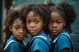 Fototapeta  - Afro school girls. Young teen kid. Generate Ai