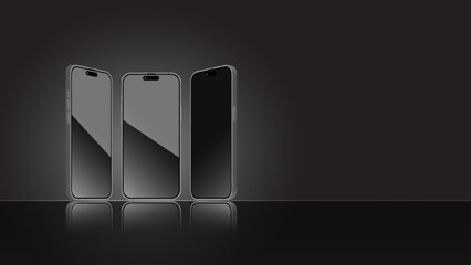 Poster - Black Smartphone and mobile display light banner. Smartphone screen template with shadow on a dark background. Vector abstract background for wallpapers, banners, invitations, and luxury vouchers.