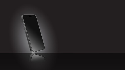 Poster - Black Smartphone and mobile display light banner. Smartphone screen template with shadow on a dark background. Vector abstract background for wallpapers, banners, invitations, and luxury vouchers.
