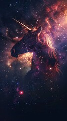 through the dark canvas of space a unicorn adorned with stars navigates the galaxy its horn piercing