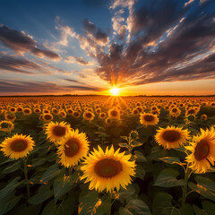 Poster - A field of sunflowers stretching towards the sun.