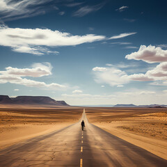 Sticker - A lone figure walking on an empty road in the desert