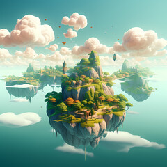 Wall Mural - A surreal landscape with floating islands in the sky