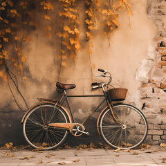 Wall Mural - A vintage bicycle leaning against a brick wall.