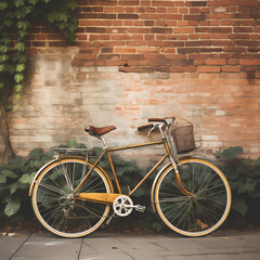 Sticker - A vintage bicycle leaning against a brick wall.