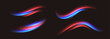 Neon car lights in motion, dynamic slow shutter speed effect. Abstract luminescent lines. Vector illustration.