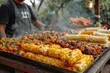© Create image - A street food market in Mexico City, with vendors serving tacos, elote, and churros