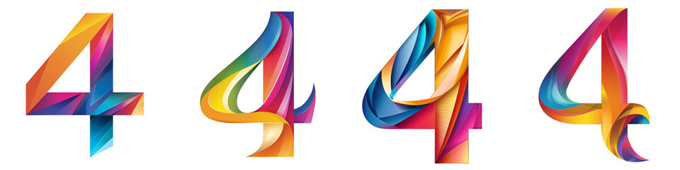 Number 4 with colorful gradients, Logo design, Multicolor Numeral Four, isolated on a transparent background