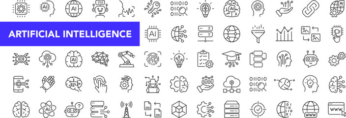 Fototapete - Artificial intelligence icon set with editable stroke. AI technology thin line icon collection. Vector illustration
