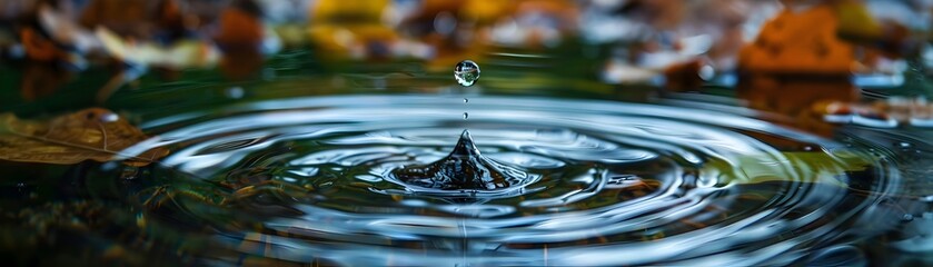 Wall Mural - A drop of water falls into a body of water, creating a ripple effect