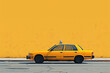 Yellow taxi parked on an urban street against a yellow wall