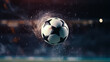Flight of a soccer ball. close-up