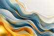 Marble abstract background with blue, white, yellow waves. Watercolor background