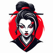 Vector esports logotype beautiful Japanese geisha woman with red color on white background, logo geisha, icon geisha, sticker geisha, symbol geisha, emblem geisha