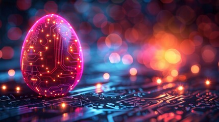 Leinwandbilder - Graphite Easter banner with egg with circuit board pattern. Background in a technological style.