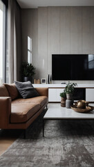 Wall Mural - Embracing a minimalist style for the home interior design of the modern living room.