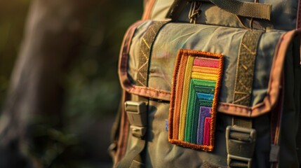 colorful patch on a tactical backpack captured in natural light