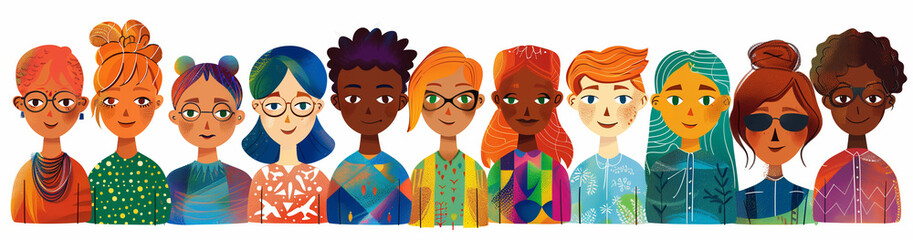 Header banner of diverse people in cartoon cutout style